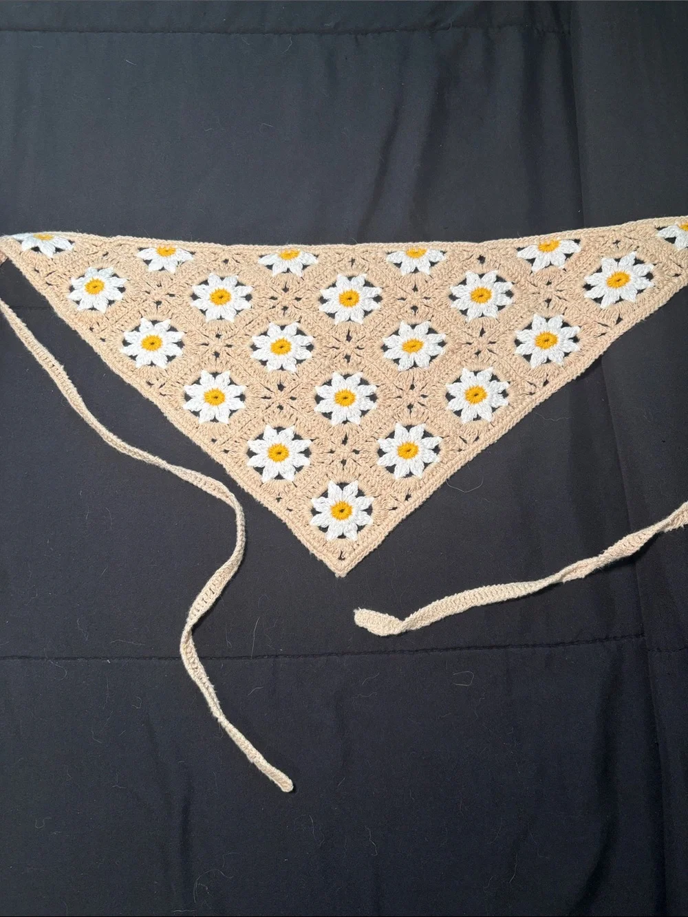 Handmade Beige Crochet Daisy Bandana Scarf